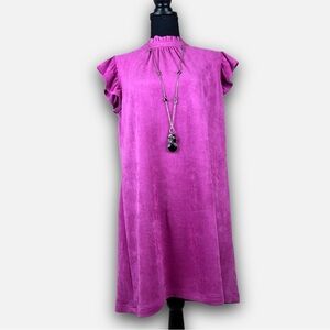 Buttery Soft Pink High Neck Ruffle Cap Sleeves Tie Back Dress by voy Size Small